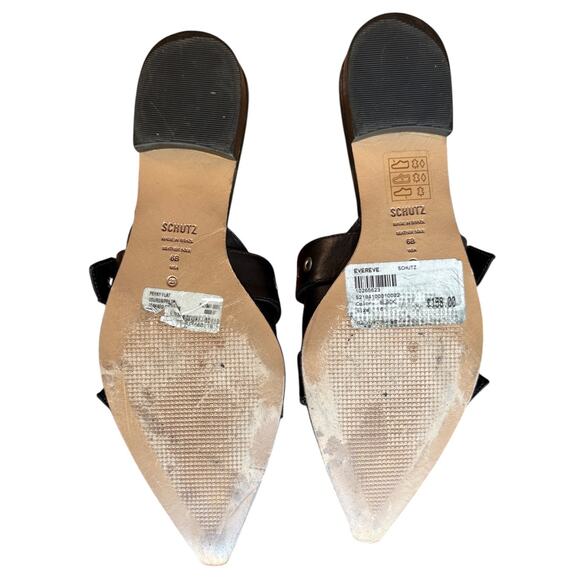Schutz "Penny Flats" Black Buckle Mules with Silver Hardware, Pointy Toes size 6 - Picture 7 of 15